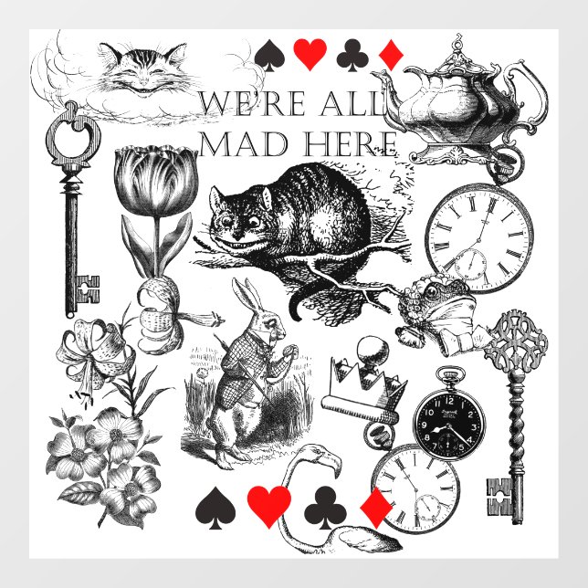 Autocollant Pour Fenêtre Cheshire Chat classique alice au merveilleux fou (Feuille)