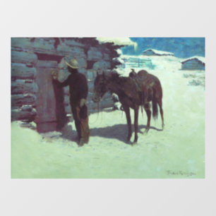 Autocollant Pour Fenêtre Cheval et Cowboy neige hivernale