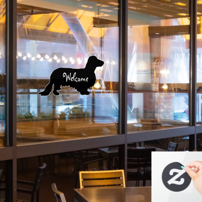 Autocollant Pour Fenêtre Cheveux longs Dachshund - Silhouette 1 (Fenêtre du restaurant)