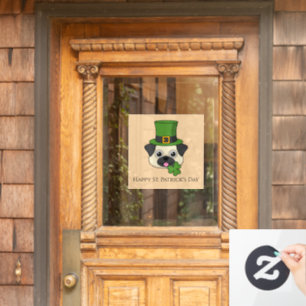 Autocollant Pour Fenêtre Chien avec Casquette et Shamrock St Patrick's Pe