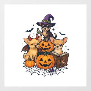 Autocollant Pour Fenêtre Chien Chihuahua Halloween Citrouilles Chapeau de S