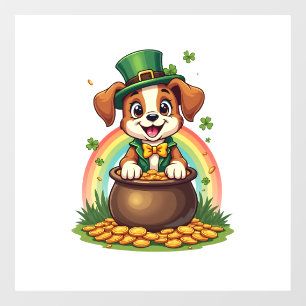 Autocollant Pour Fenêtre Chien de la Chance Arc-en-Ciel Pot d'Or Vintage Lu
