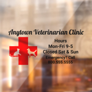 Autocollant Pour Fenêtre Chien et chat Croix Rouge    VétérinaireCling de