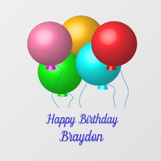 Autocollant Pour Fenêtre Cinq ballons d'anniversaire Nom personnalisé Joyeu