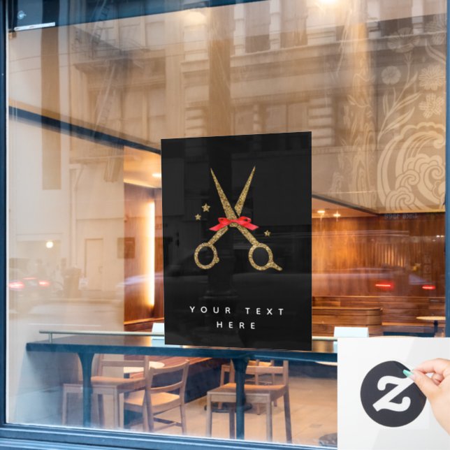 Autocollant Pour Fenêtre Ciseaux de parties scintillant d'or - Coiffeur sty (Fenêtre de café)