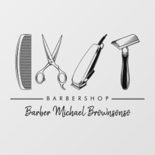 Autocollant Pour Fenêtre Ciseaux Peigne Rasoir Classique Simple Barbier