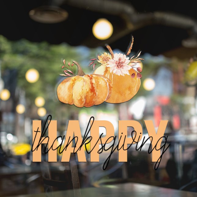 Autocollant Pour Fenêtre Citrouilles d'aquarelle et Bon thanksgiving orange (Créateur téléchargé)