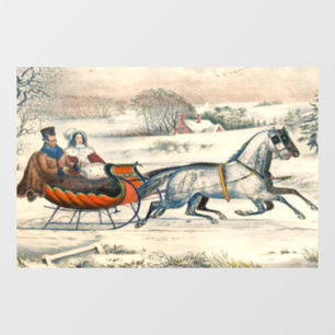 Autocollant Pour Fenêtre Classique 1853 Traîneau Currier Ives Route Hiver
