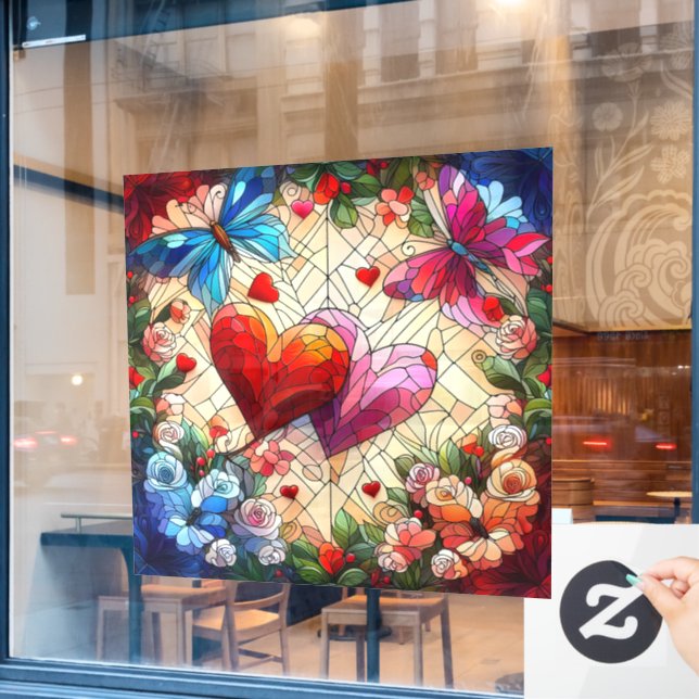 Autocollant Pour Fenêtre Clôture de fenêtre Coeurs Valentine (Fenêtre de café)