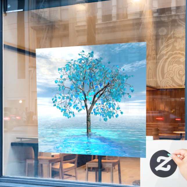 Autocollant Pour Fenêtre Clôture de fenêtre Crystal Blue Tree (Fenêtre de café)