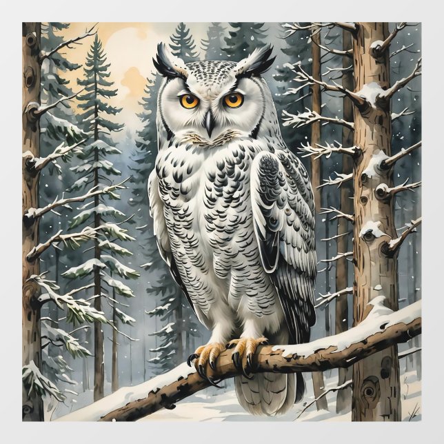 Autocollant Pour Fenêtre Clôture de fenêtre de la chouette d'hiver (Feuille)