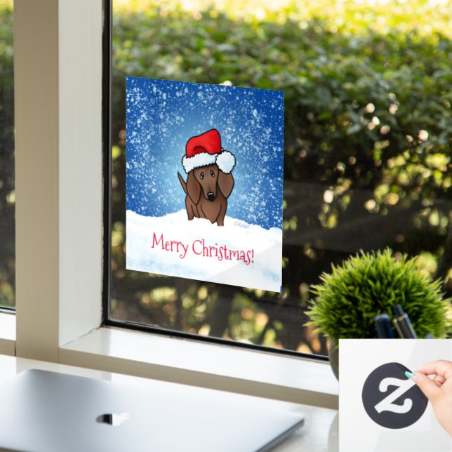 Autocollant Pour Fenêtre Clôture de fenêtre de Noël Dachshund (Bureau)