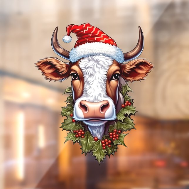 Autocollant Pour Fenêtre Clôture de fenêtre de vache de Noël (Feuille 2)