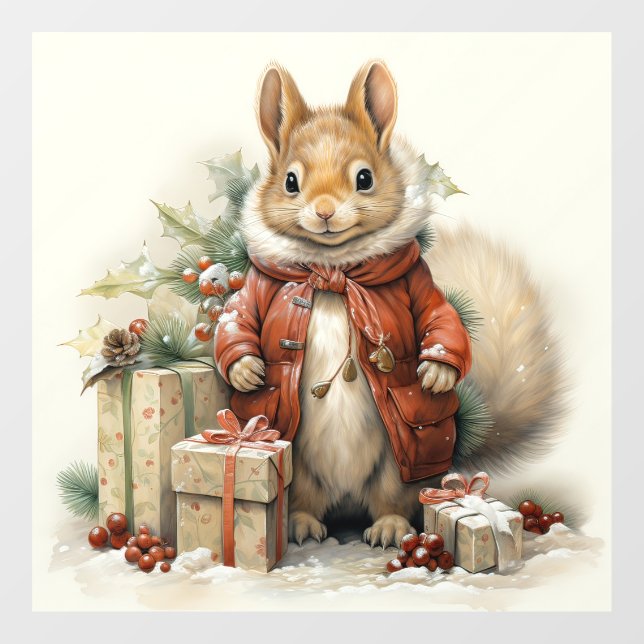 Autocollant Pour Fenêtre Clôture de fenêtre d'écureuil de Noël (Feuille)