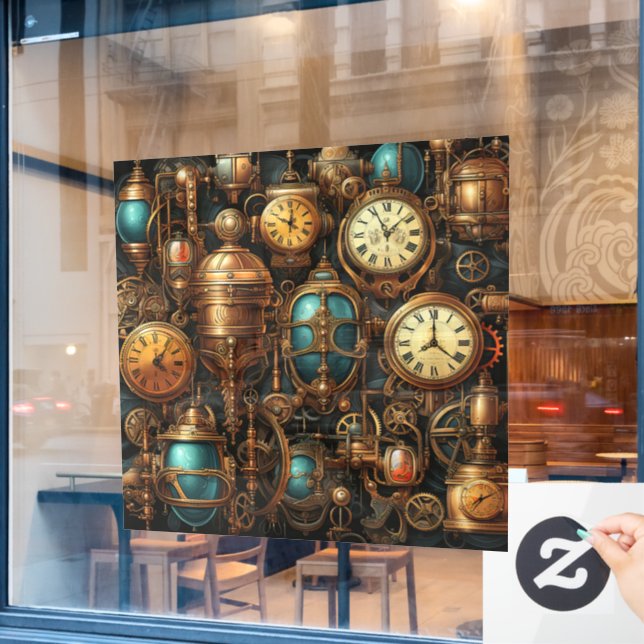 Autocollant Pour Fenêtre Clôture de fenêtre des horloges Steampunk (Fenêtre de café)