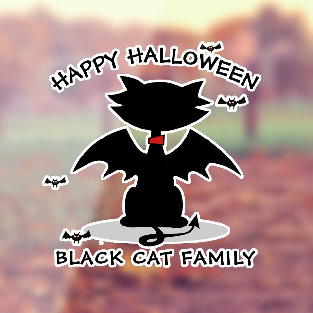 Autocollant Pour Fenêtre Clôture de la fenêtre de chat noir Halloween (Purrfect window cling for your Halloween party. Just add your name)