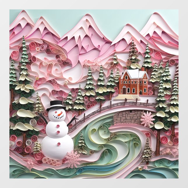 Autocollant Pour Fenêtre Clôture de la fenêtre de Noël rose 3D (Feuille)