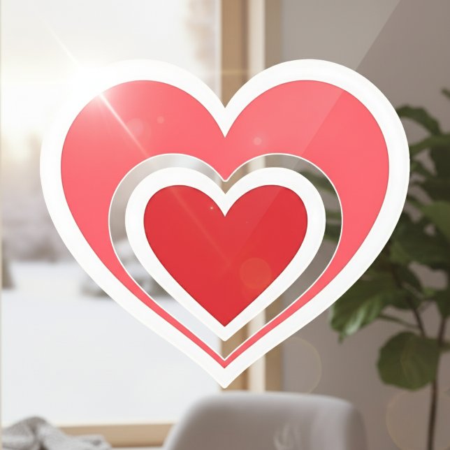 Autocollant Pour Fenêtre Clôture de la fenêtre double coeur rouge gras (Bold Red Double Heart Window Cling)
