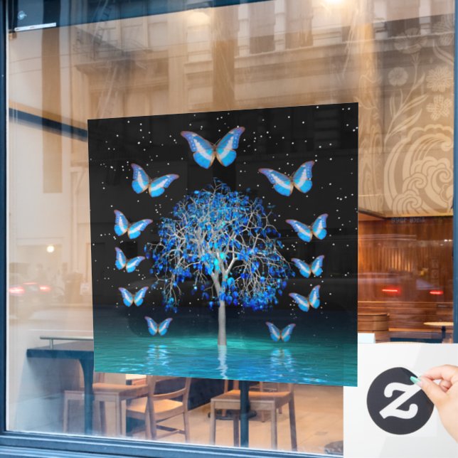 Autocollant Pour Fenêtre Clôture de la fenêtre Papillon Crystal Tree (Fenêtre de café)