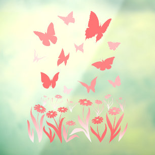 Autocollant Pour Fenêtre Clôture de la fenêtre papillon rose