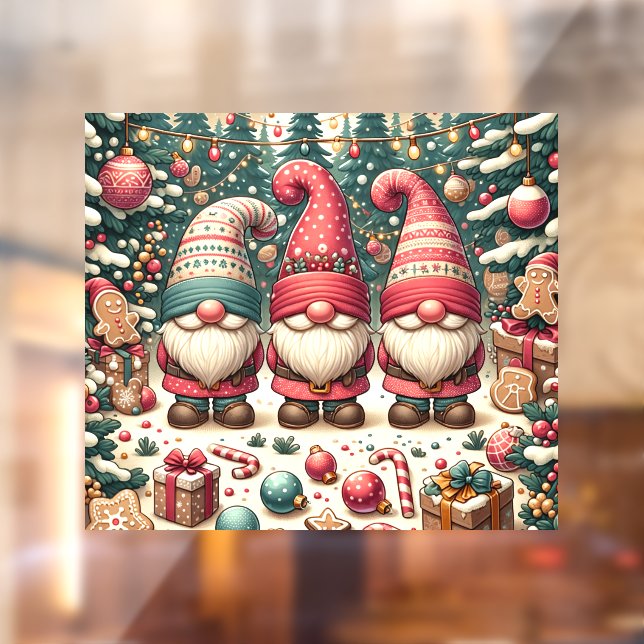 Autocollant Pour Fenêtre Clôture trio des Gnomes Noël (Feuille 2)
