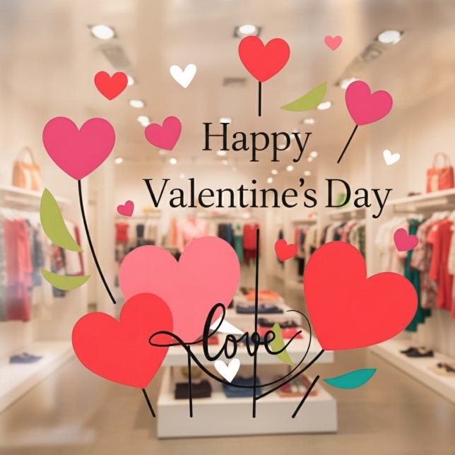 Autocollant Pour Fenêtre Clouage de la fenêtre Coeurs Heureuses Saintes-Val (Happy Valentine's Day Hearts Window Cling)