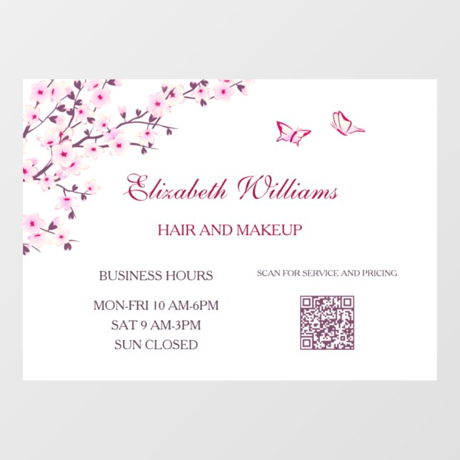 Autocollant Pour Fenêtre Code QR | Cerisier Fleur Rose Blanc (Feuille)