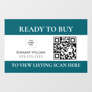 Autocollant Pour Fenêtre Code QR d'agent immobilier bleu à vendre Autocolla