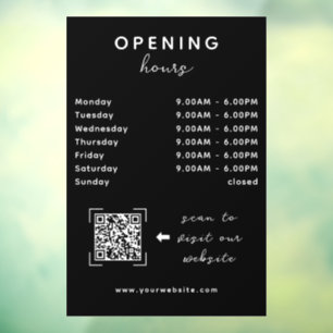 Autocollant Pour Fenêtre Code QR de l'heure d'ouverture de la boutique Noir