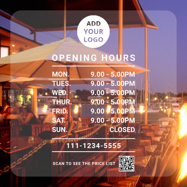 Autocollant Pour Fenêtre code QR de l'heure d'ouverture d'entreprise person (Créateur téléchargé)