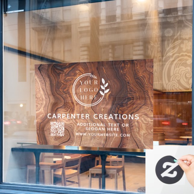Autocollant Pour Fenêtre Code QR de menuiserie en bois moderne élégant (Fenêtre de café)