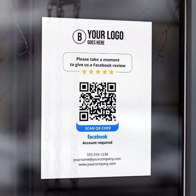 Autocollant Pour Fenêtre Code QR des avis Facebook Évaluez mon entreprise 5 (Créateur téléchargé)