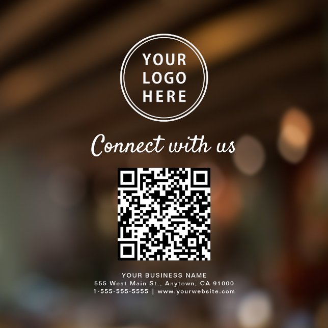 Autocollant Pour Fenêtre Code QR du logo de l'entreprise Blanc Connectez-vo (A QR code sign to effortlessly connect your customers to your online platforms)