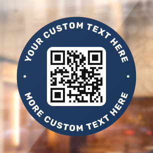 Autocollant Pour Fenêtre Code QR et texte haut et bas bleu foncé cercle