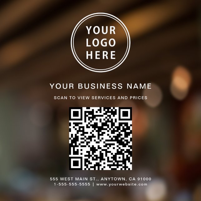 Autocollant Pour Fenêtre Code QR Logo Blanc Entreprise (Elevate your business with a custom Logo and QR code window cling sign)