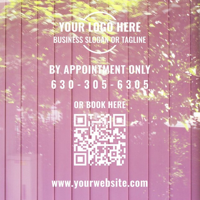 Autocollant Pour Fenêtre Code QR Logo Blanc Moderne Sur Rendez-Vous Uniquem (Stylish, modern white QR Code business opening times "By Appointment only" window cling with logo.)