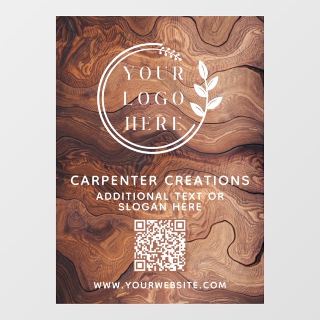 Autocollant Pour Fenêtre Code QR Logo de Menuiserie Bois Moderne Élégant (Feuille)