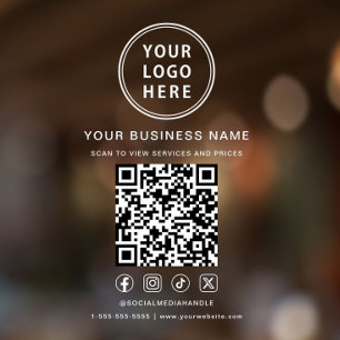 Autocollant Pour Fenêtre Code QR Logo d'entreprise Réseaux Sociaux Lettres 