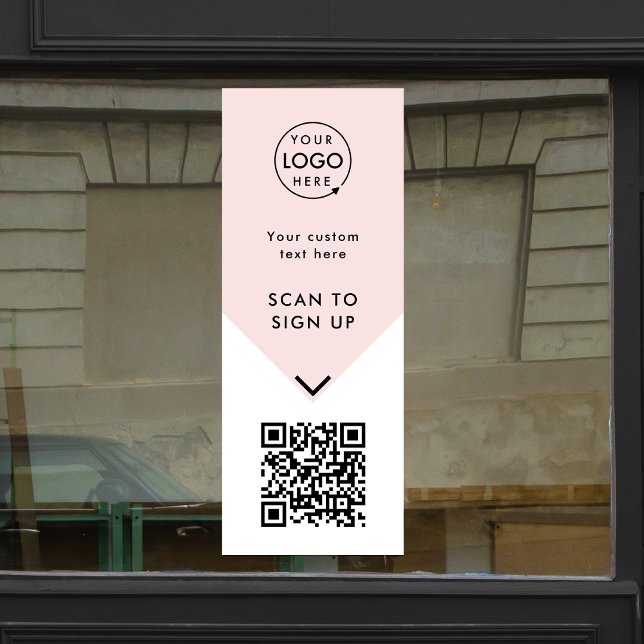 Autocollant Pour Fenêtre Code QR | Logo d'entreprise Rose Blush Féminin (Versatile editable window cling template with interactive QR code.)