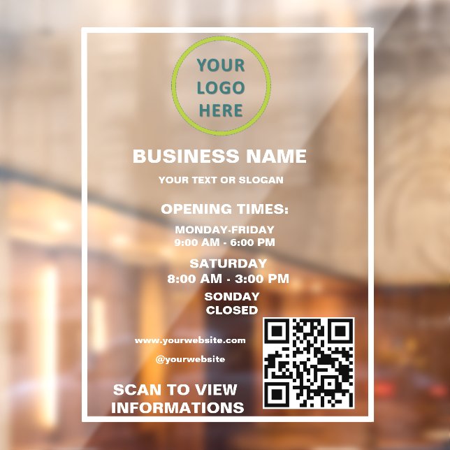 Autocollant Pour Fenêtre Code QR Logo Entreprise Heures d'Ouverture Personn (Feuille 2)