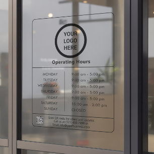Autocollant Pour Fenêtre Code QR Logo Minimaliste Heures d'Ouverture d'Entr
