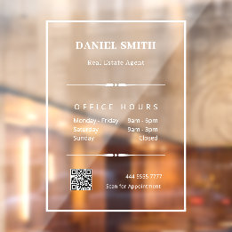 Autocollant Pour Fenêtre Code QR Minimaliste Blanc des Heures d'Ouverture d