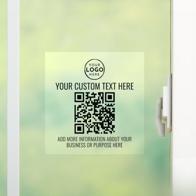 Autocollant Pour Fenêtre Code QR noir et blanc avec logo d'entreprise perso (Custom Business Logo Black White QR Code Window Cling)