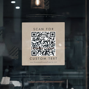 Autocollant Pour Fenêtre Code QR personnalisé de typographie Kraft Faux Chi