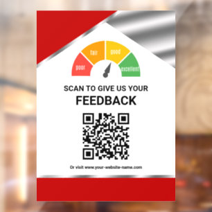 Autocollant Pour Fenêtre Code QR sans contact Commentaires client Rouge