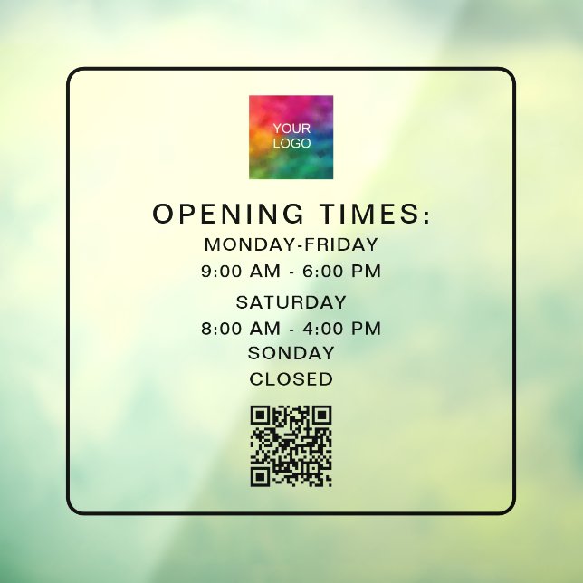 Autocollant Pour Fenêtre Code QR scannable Heures d'ouverture professionnel (Feuille 3)