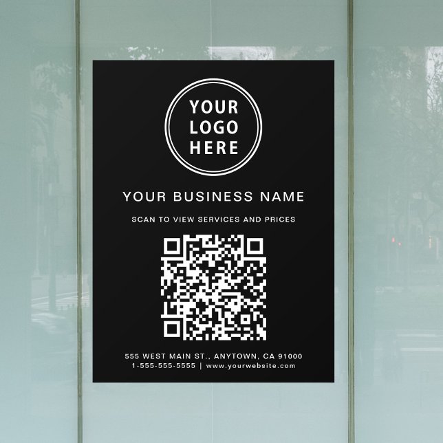 Autocollant Pour Fenêtre Code QR simple logo d'entreprise noir (Simple Business Logo QR Code Black Window Cling)
