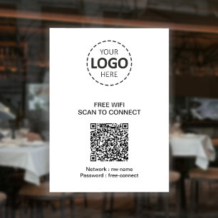 Autocollant Pour Fenêtre Code QR WIFI et logo de l'entreprise sur un pannea