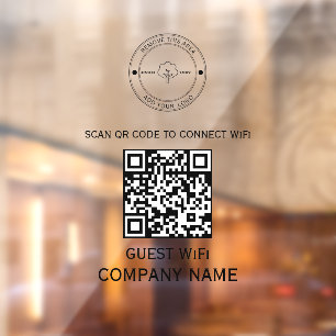 Autocollant Pour Fenêtre Code QR Wifi Mot de passe et nom réseau Noir