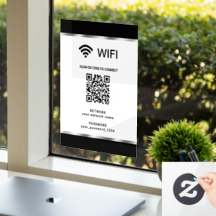 Autocollant Pour Fenêtre Code QR Wifi Réseau et Mot de Passe Argent Noir